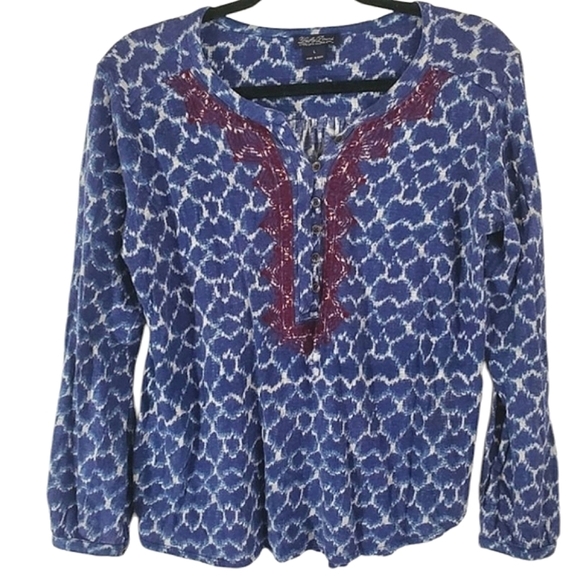 Lucky Brand Tops - Lucky Brand Embroidered Blouse Top Cotton Red White & Blue Size LARGE